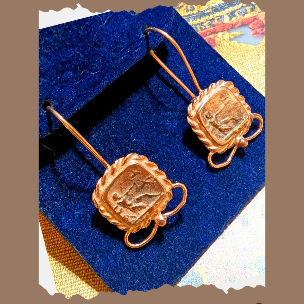 VTG Greek god Hercules 14k Gold over 925 Sterling Silver Earrings - Picture 6 of 7